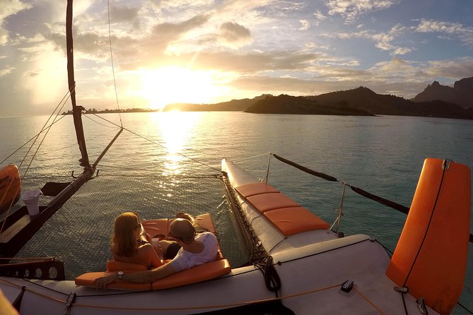 LUXURY Catamaran Bora Bora : The Sunset Escape - From your dock to a luxury deck: the start of the sunset sail