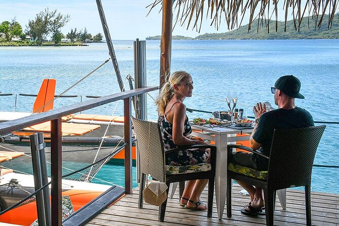 LUXURY PRIVATE Catamaran Bora Bora : Full-Day Trip - The lagoon swim and snorkeling setup, plus rays through the nets