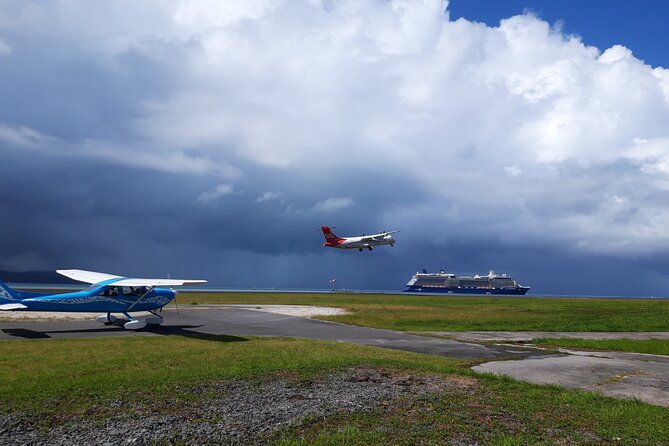 Private 30-minute flight downwind of Huahine - The flight route: Huahine’s lagoons and the bay that almost splits the island