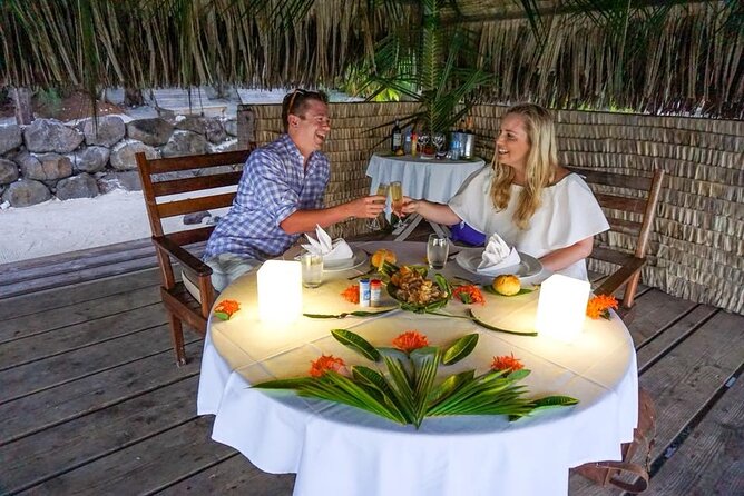 Romantic Private Sunset and Motu Dinner for Two - A white-sand table built for two, not a group